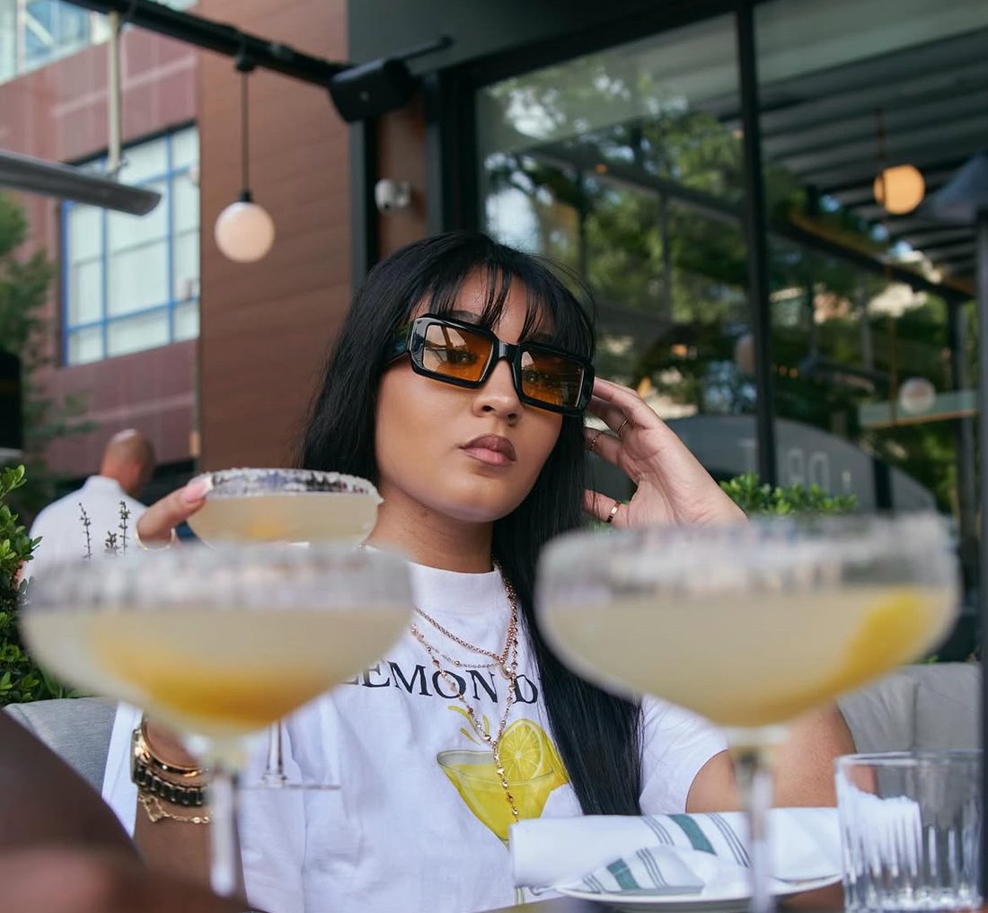 Lemon Drop tee, cheers with two cocktails